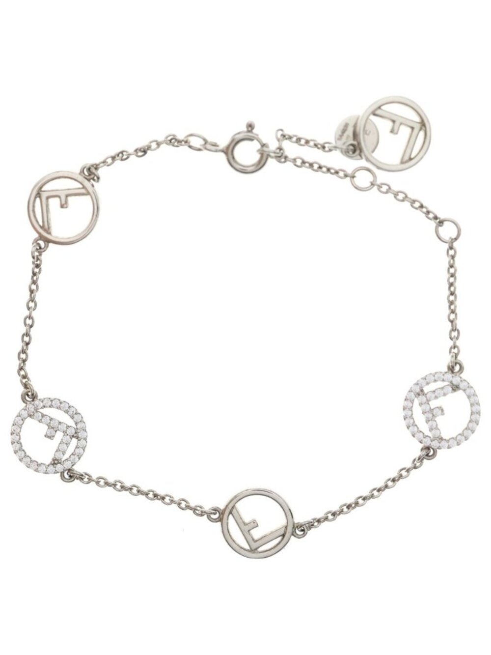 Fendi F's Rhinestone Bracelet Silver